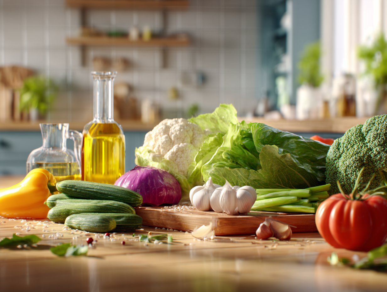 Різноманітні свіжі продукти для здорового харчування